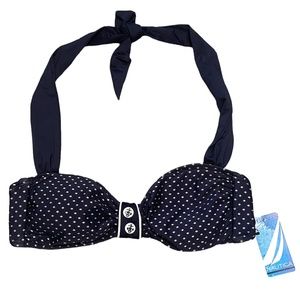 NWT Nautica Polka Dot Dotted Mix & Match Navy & White Bikini Halter Top Sz 10